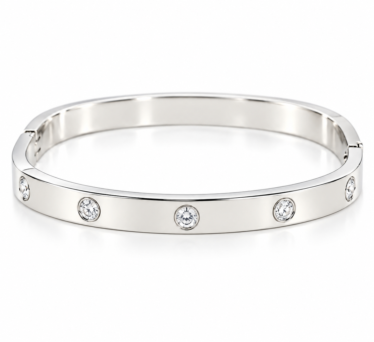 Sterling Silver Zircon Bangle Bracelet, Sterling Silver Bangle with Clear Zircons.