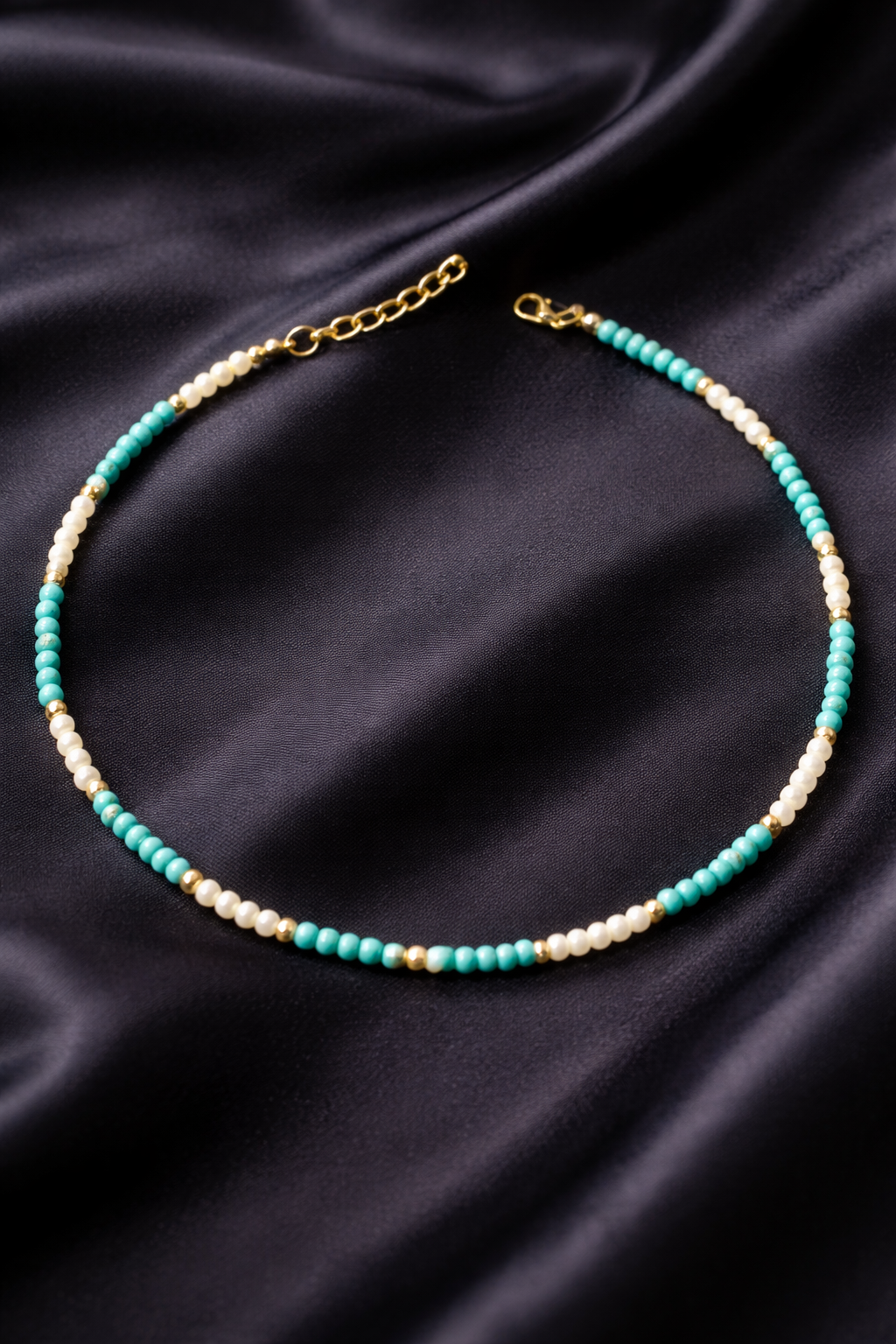 Turquoise Beaded Necklace, Dainty Beaded Necklace, Minimal Pearl Necklace