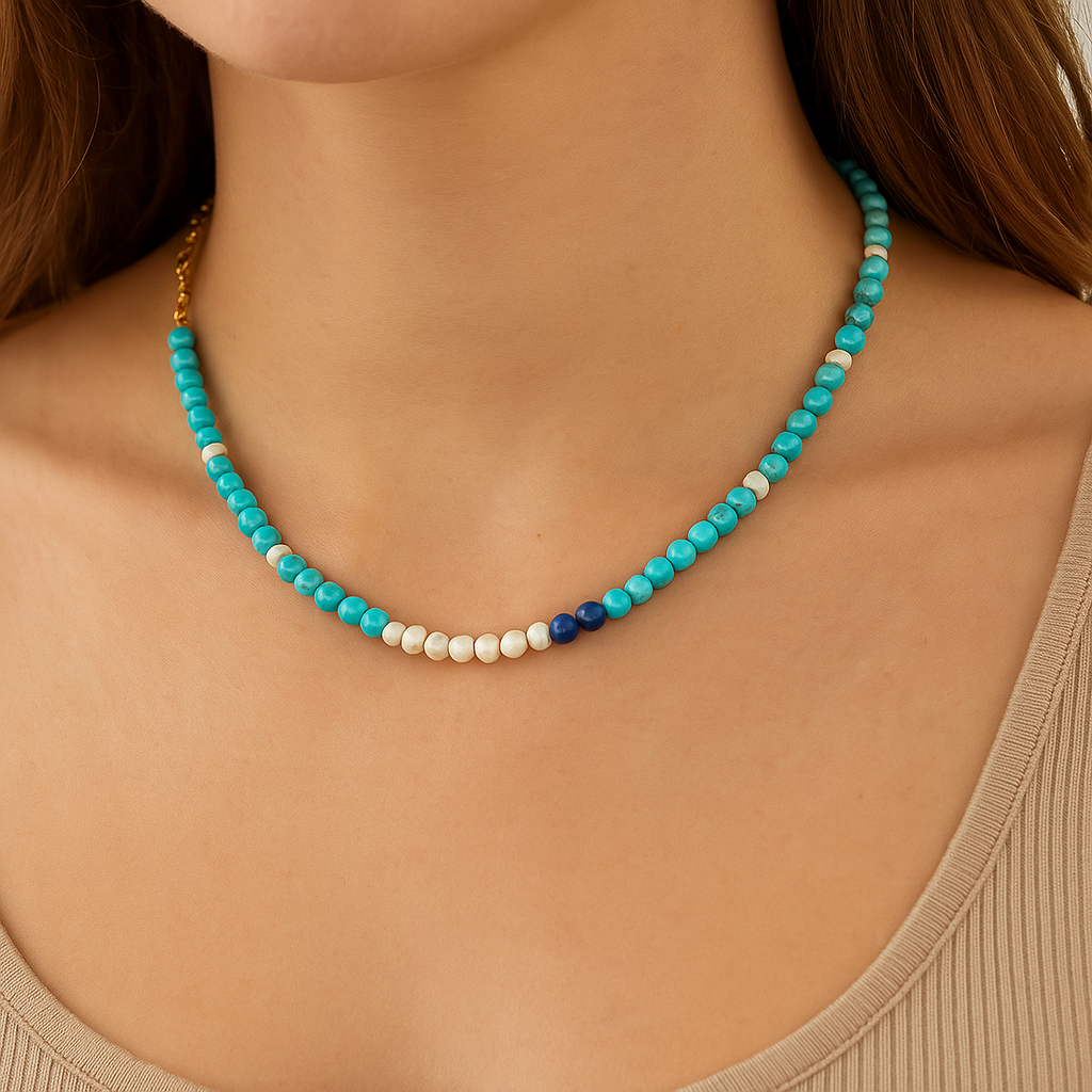 Turquoise necklace, Dainty necklace, Adjustable chain necklace,Pearl necklace