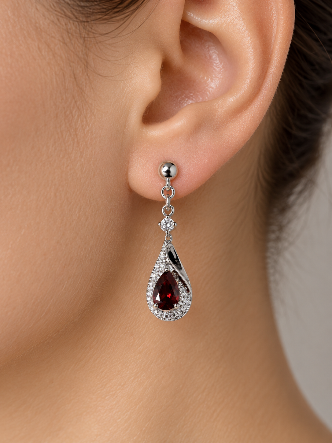 Burgundy Teardrops Earrings, Crimson Elegance Drop Earrings, Wine Red Halo Earrings