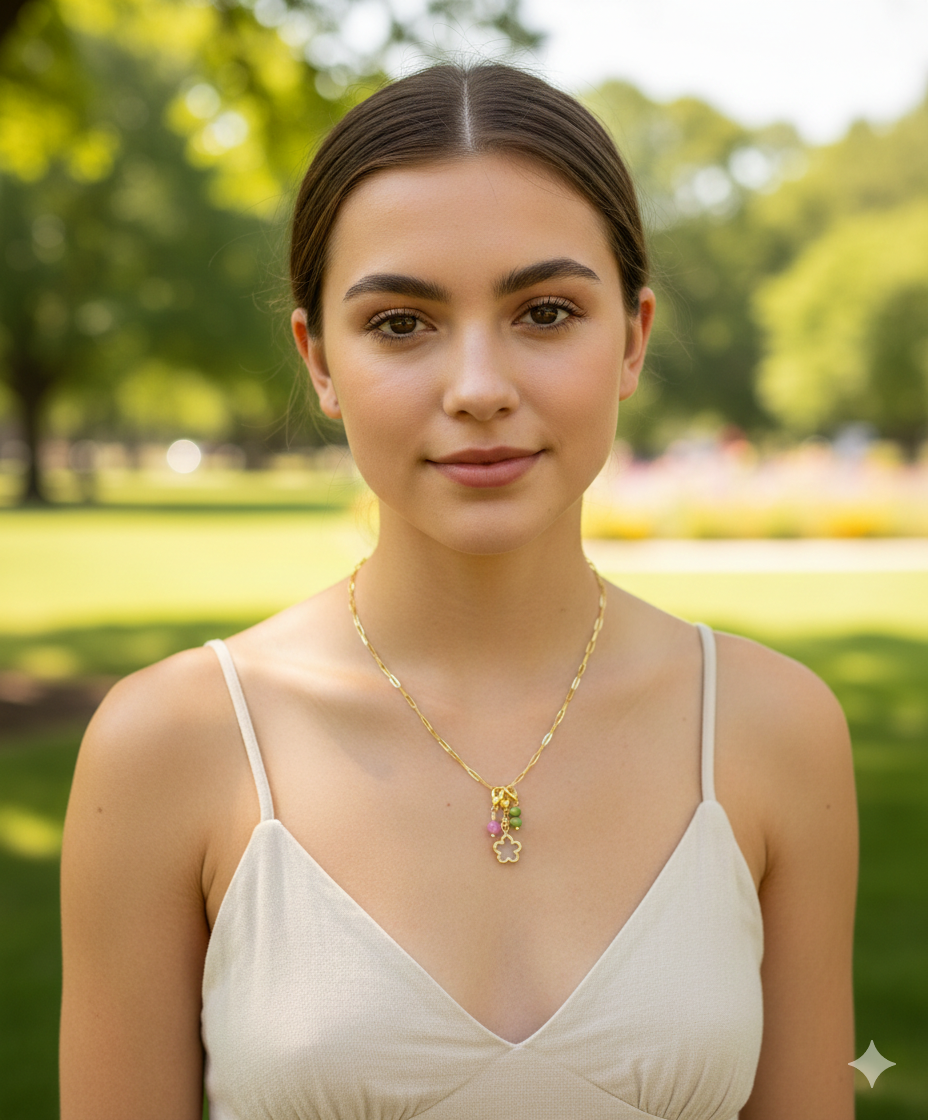 Charm Paperclip Necklace, Gold Charm Necklace, Charming Paperclip Necklace