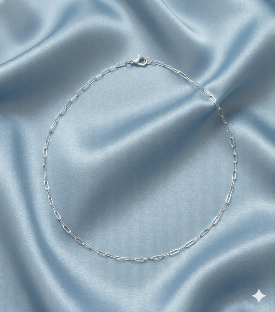Minimalist Link Chain in Sterling Silver, Essential Sterling Silver Paperclip Necklace