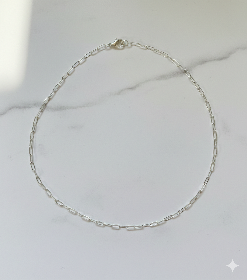 Minimalist Link Chain in Sterling Silver, Essential Sterling Silver Paperclip Necklace