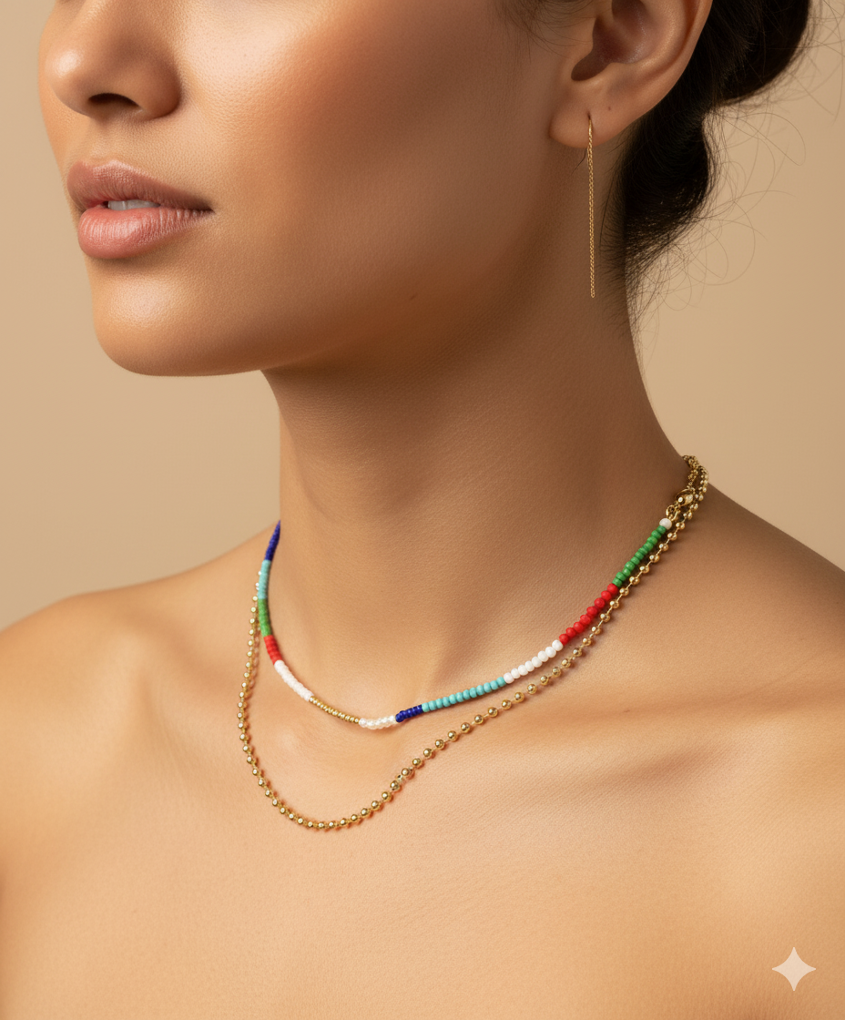 Mixed Stones And Colors With Findings Gold Plated Chain
