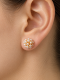 Cream Pearl Cluster Studs, Cream Pearl & Golden Thread Earrings, Golden Thread Pearl Studs