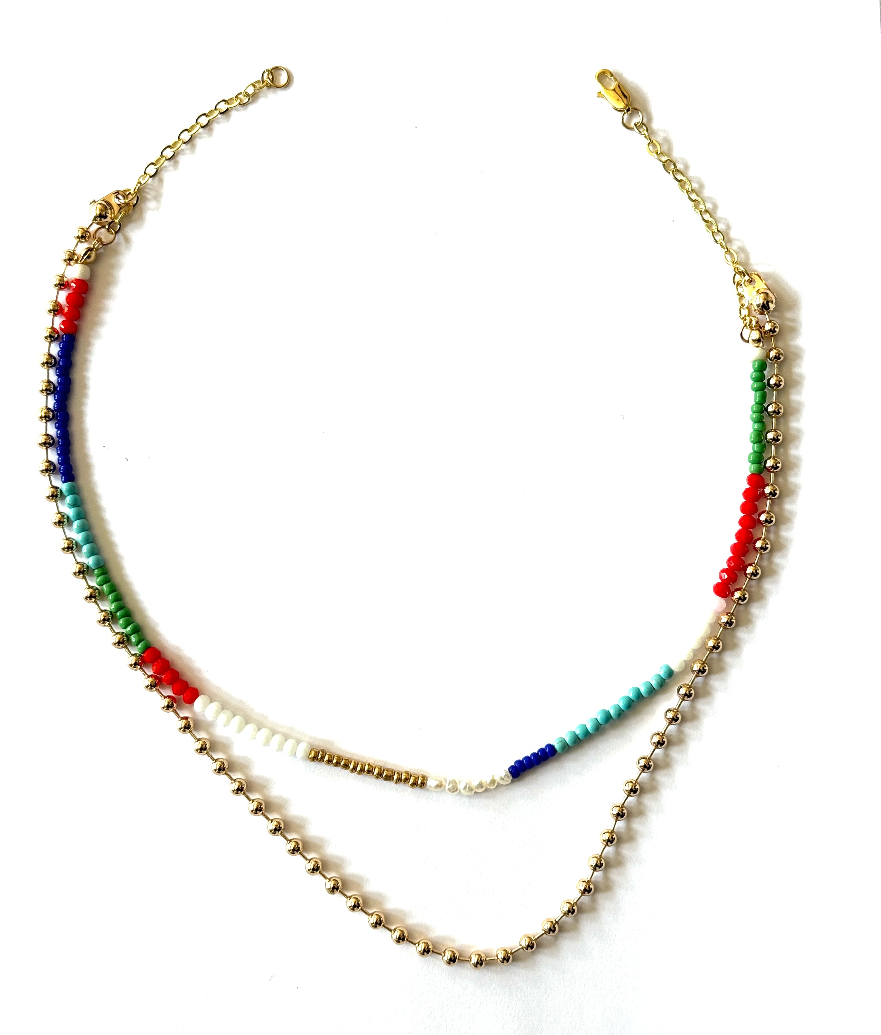 Mixed Stones And Colors With Findings Gold Plated Chain