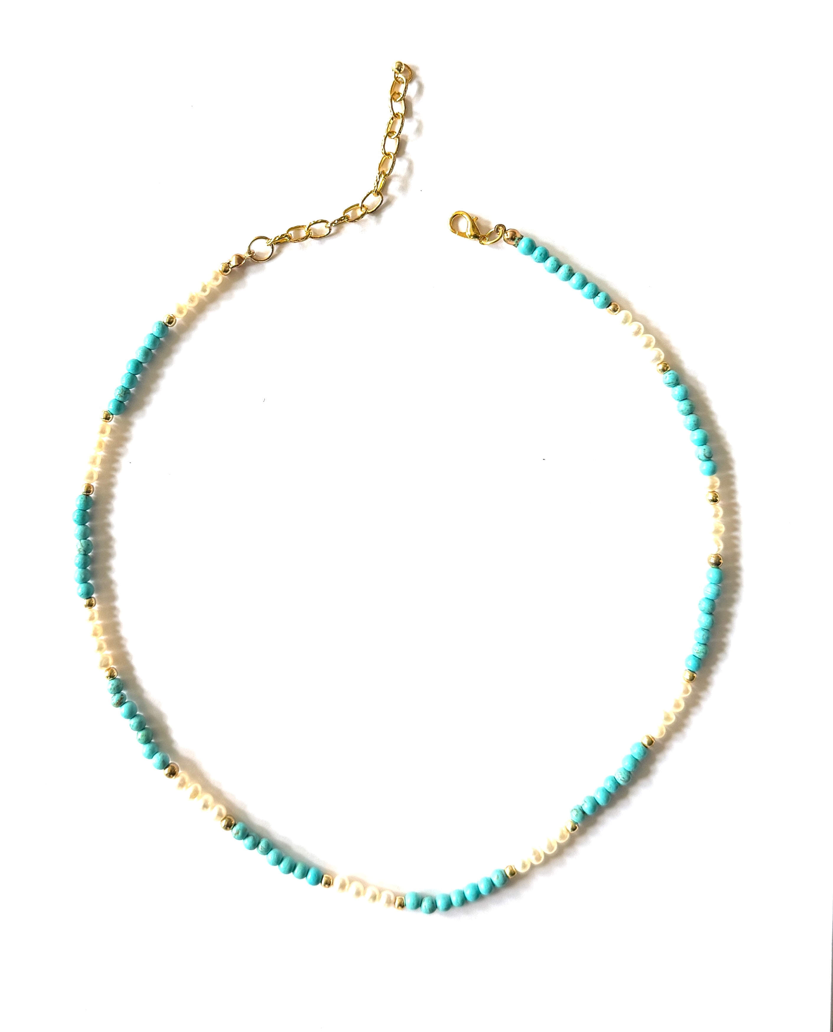 Turquoise Beaded Necklace, Dainty Beaded Necklace, Minimal Pearl Necklace