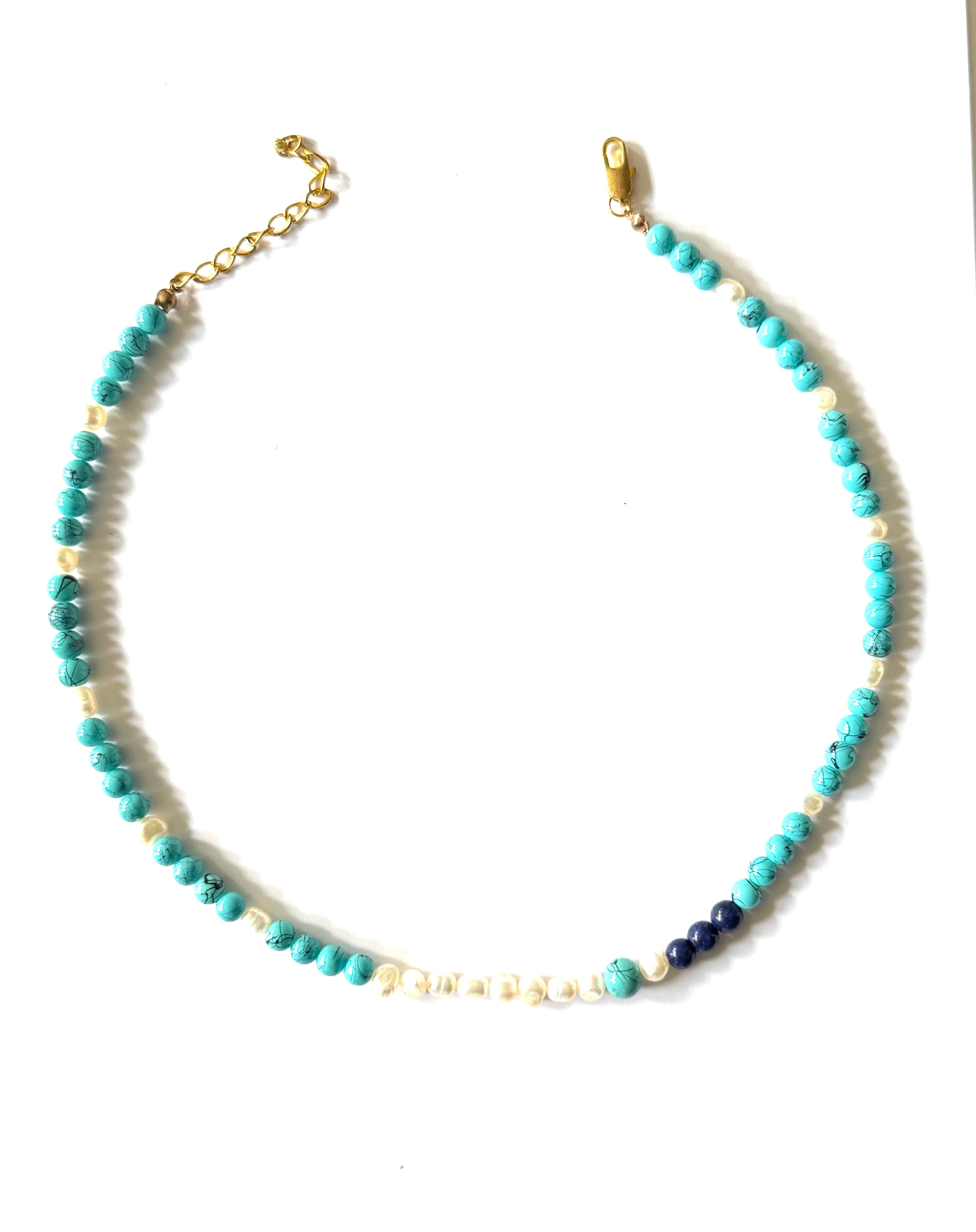 Turquoise necklace, Dainty necklace, Adjustable chain necklace,Pearl necklace