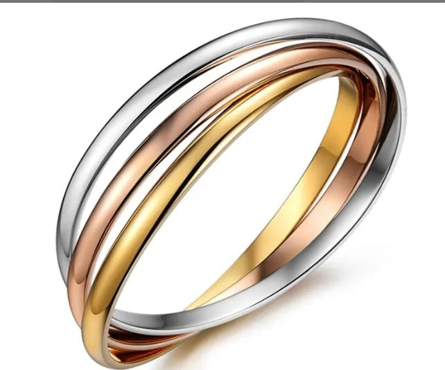 Classic Three Tone Bracelet, Minimalist Tricolor Bangle, Intertwined Gold Bangle