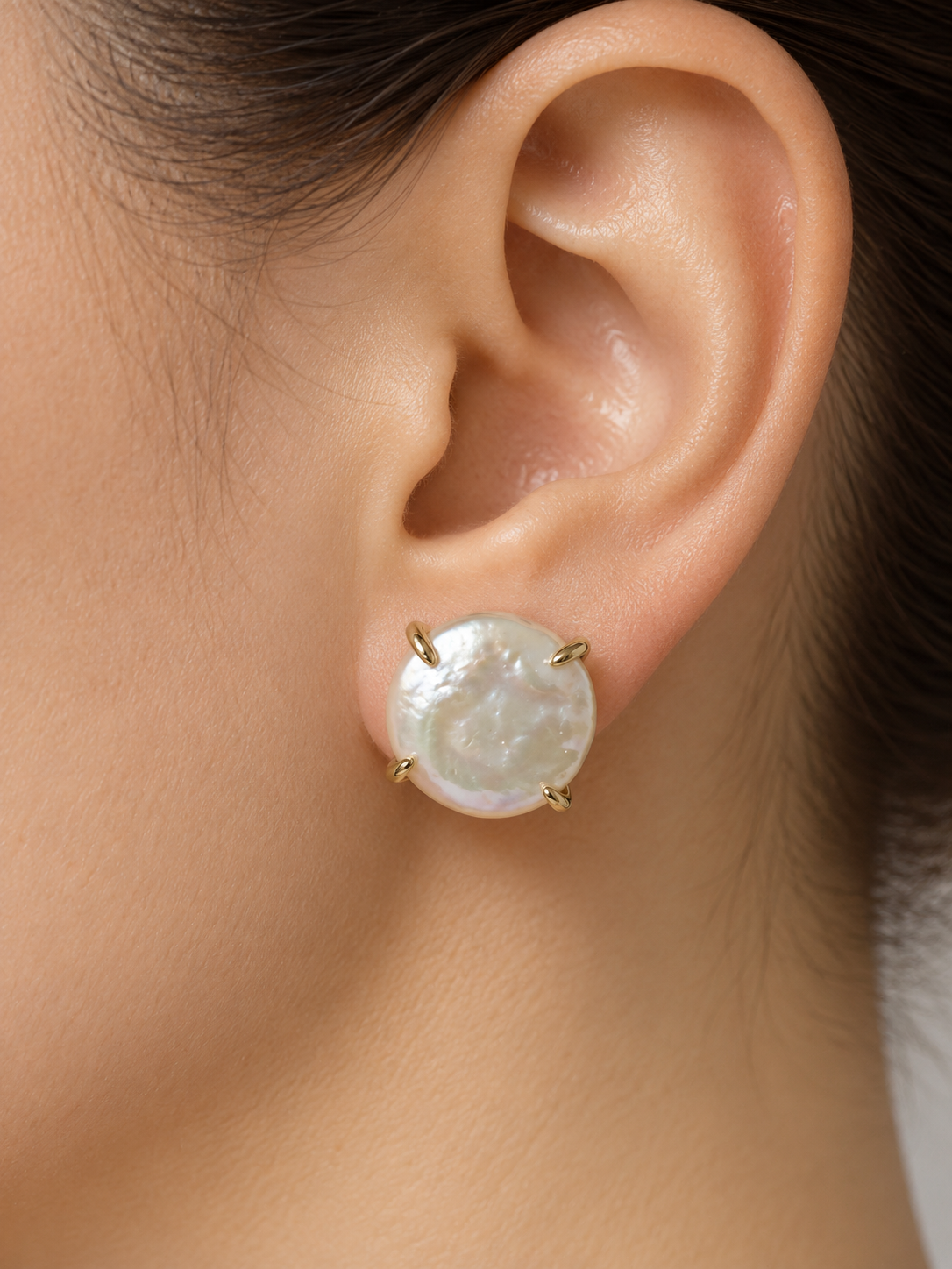 Gold-Filled Coin Pearl Studs, Genuine Coin Pearl Earrings, Gold-Filled Natural Pearl Studs