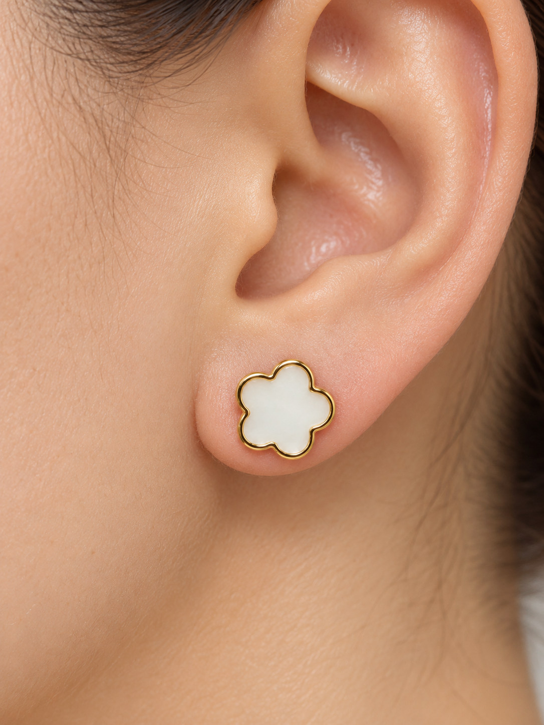 Gold-Plated Mother-of-Pearl Studs, Mother-of-Pearl Flower Earrings, Gold-Plated Floral Studs