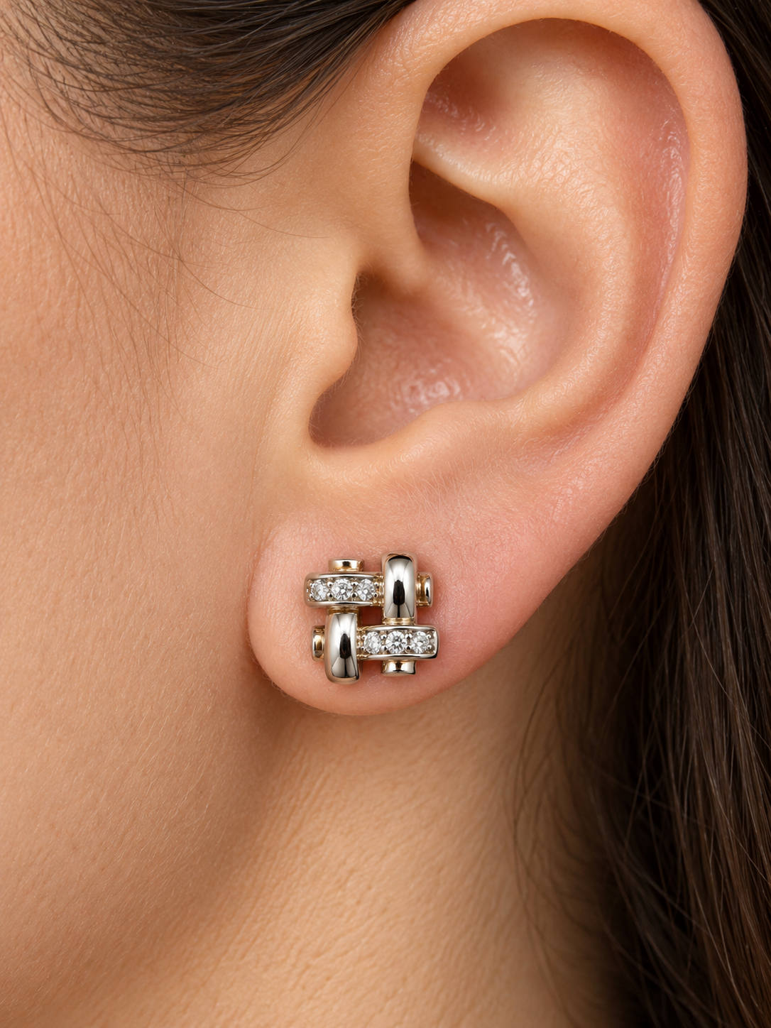 Silver-Plated Zirconia Studs, Interwoven Cubic Zirconia Earrings, Silver-Plated Woven Studs