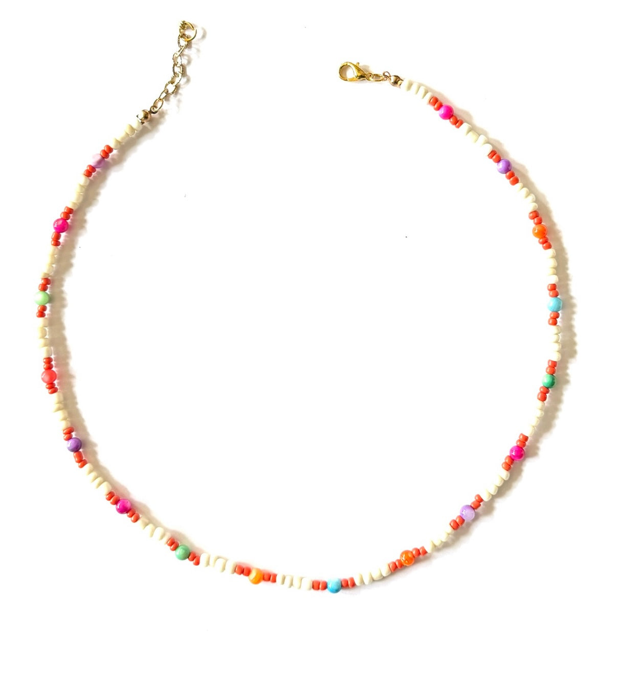Pearl, Turquoise, and Coral Beaded Necklace – 17 inches