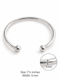 Sterling Silver Open Cuff Bracelet ,  Sterling Silver Ball-End Bangle