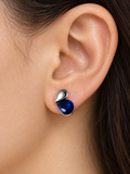 Silver-Plated Navy Blue Crystal Studs, Navy Blue Crystal Teardrop Earrings, Silver-Plated Blue Crystal Earrings