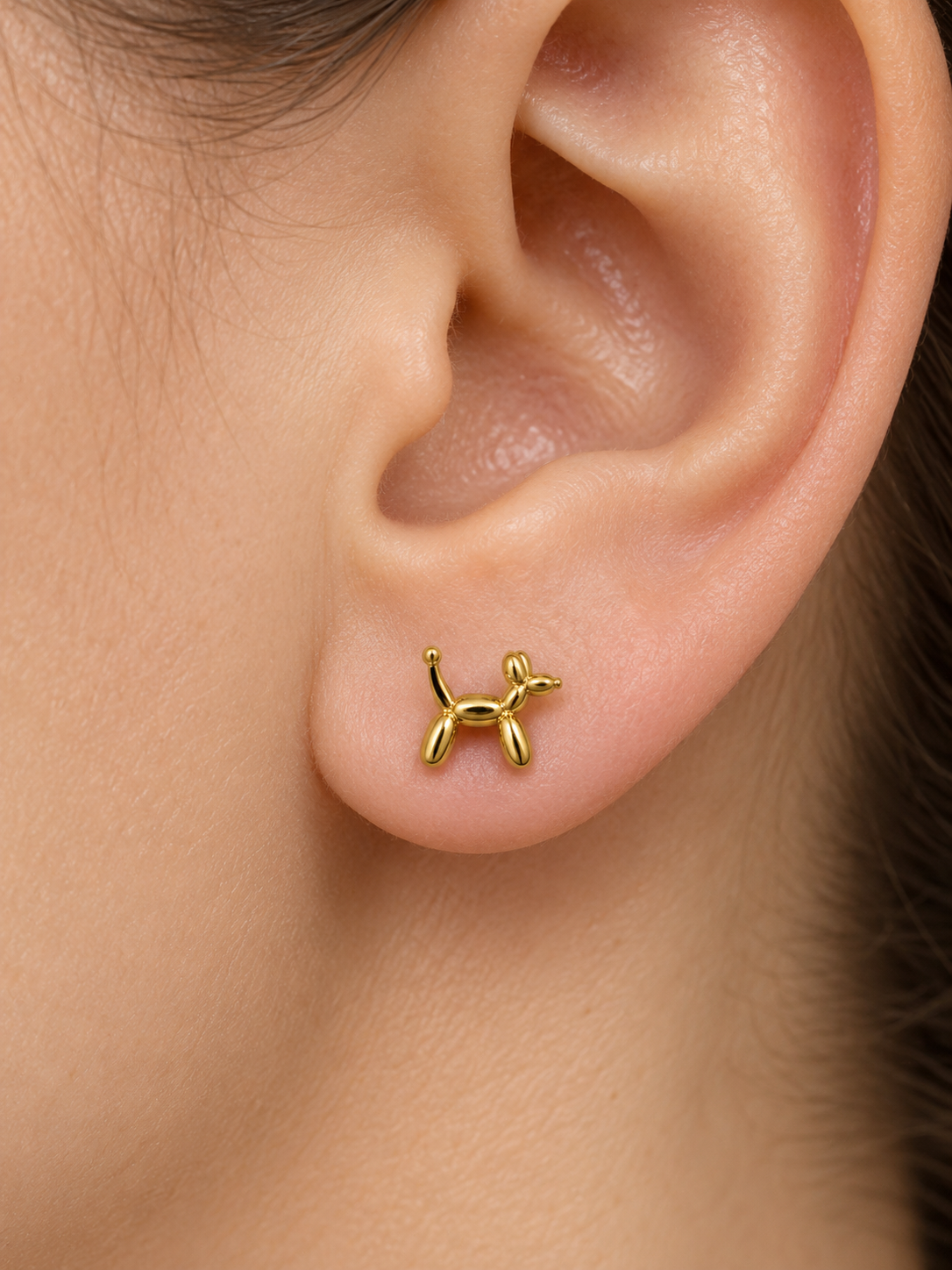 Gold-Filled Balloon Dog Studs, Gold-Filled Puppy Earrings, Gold-Filled Dog Stud Earrings