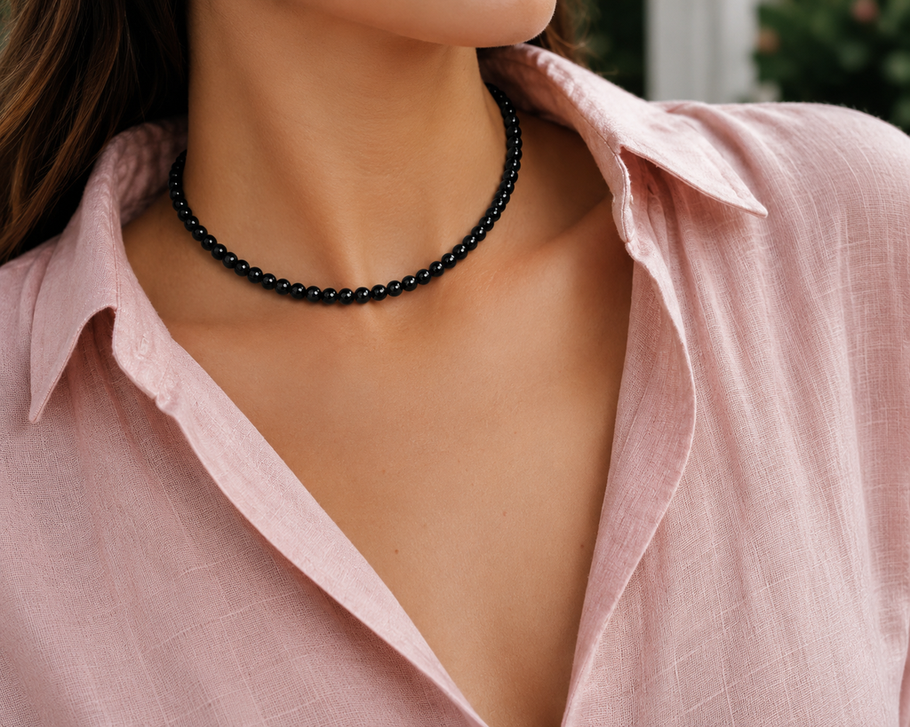 Natural Black Onyx Beaded Necklace, Elegant & Timeless Necklace